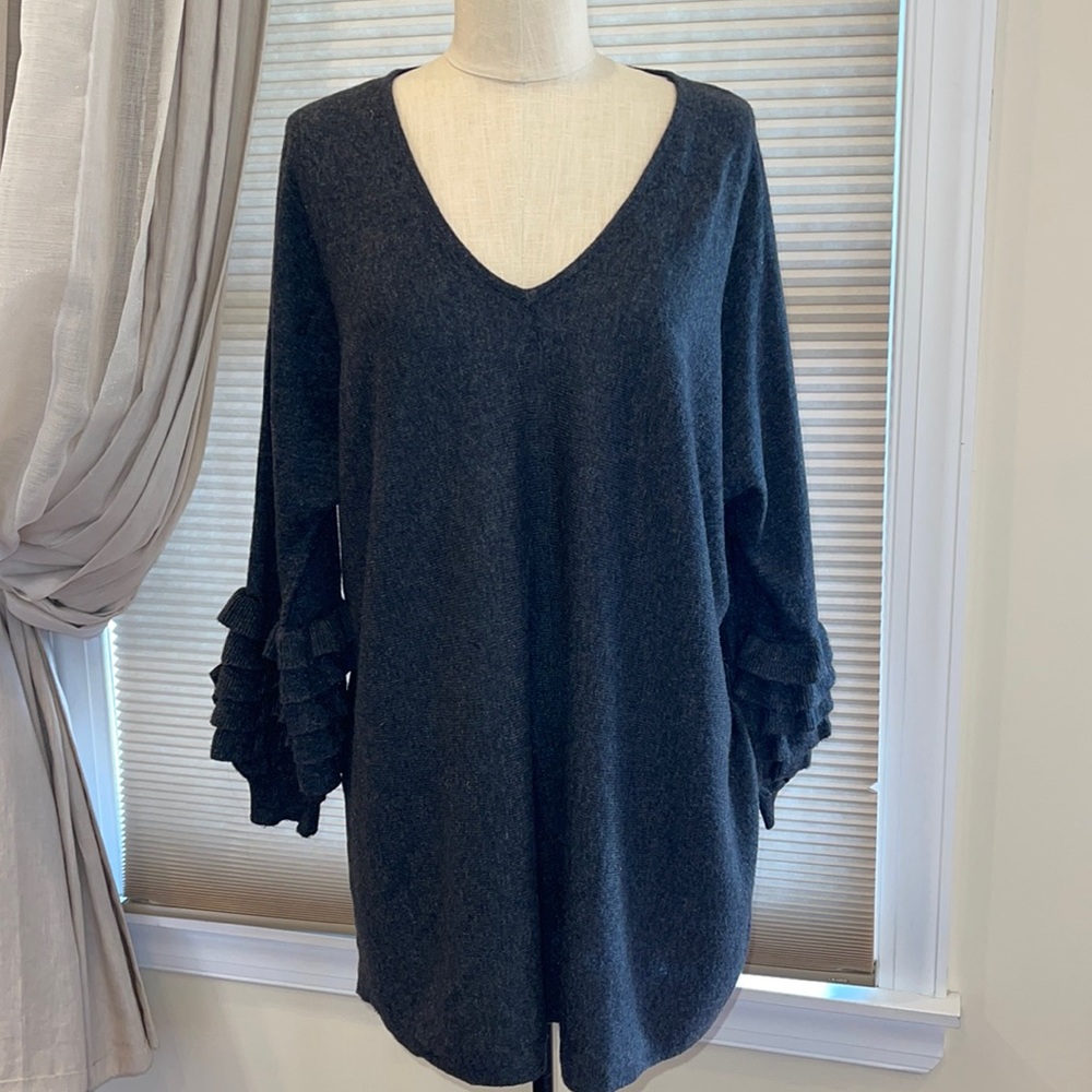 Over Sized Ruffle Sleeve Tunic Sweater